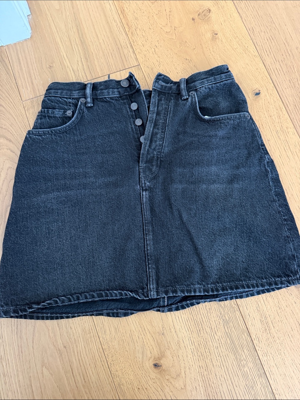 Acne Black Denim Button-Front Mini Skirt
